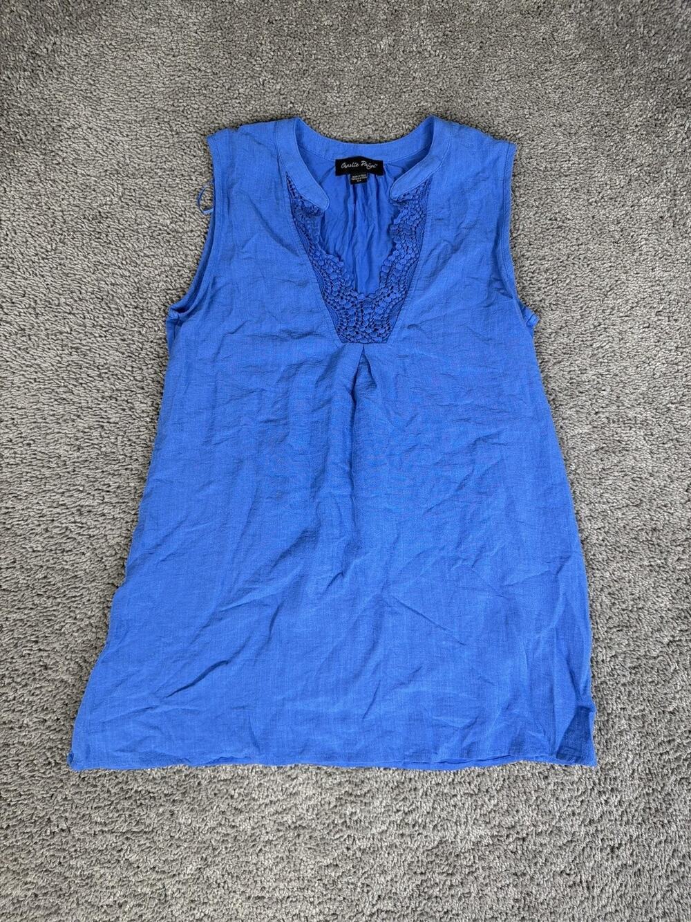 Charlie Paige Tank Womens S Blue Tunic V-Neck Crochet Lightweight Rayon